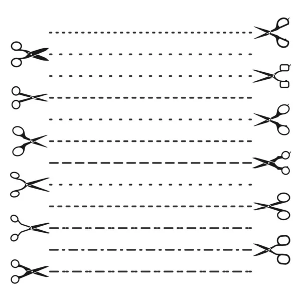 Juego Vectores Tijeras Corte Tijeras Con Líneas Corte — Archivo Imágenes Vectoriales