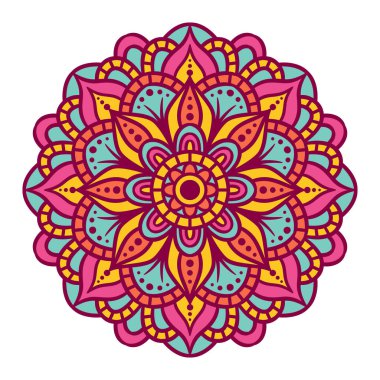 Mandala Yuvarlak Süs Şablonu. Doğu tarzında dekoratif desen. Renkli Etnik Mandala