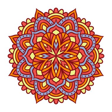 Mandala Yuvarlak Süs Şablonu. Doğu tarzında dekoratif desen. Renkli Etnik Mandala