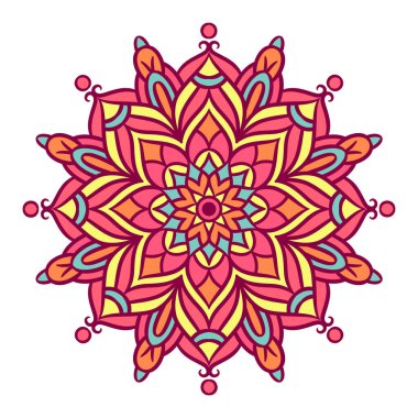 Mandala Yuvarlak Süs Şablonu. Doğu tarzında dekoratif desen. Renkli Etnik Mandala
