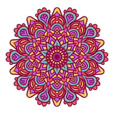Mandala Yuvarlak Süs Şablonu. Doğu tarzında dekoratif desen. Renkli Etnik Mandala