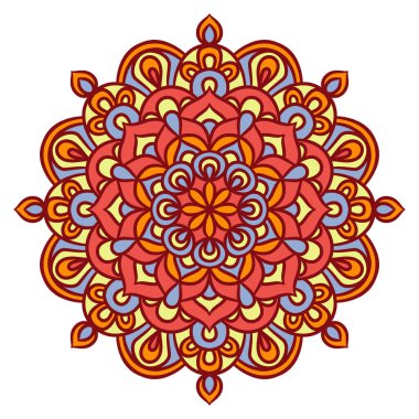 Mandala Yuvarlak Süs Şablonu. Doğu tarzında dekoratif desen. Renkli Etnik Mandala