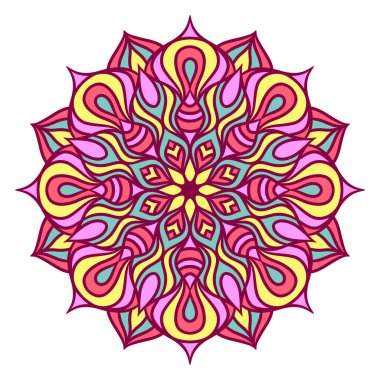 Mandala Yuvarlak Süs Şablonu. Doğu tarzında dekoratif desen. Renkli Etnik Mandala