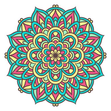 Mandala Yuvarlak Süs Şablonu. Doğu tarzında dekoratif desen. Renkli Etnik Mandala