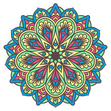 Mandala Yuvarlak Süs Şablonu. Doğu tarzında dekoratif desen. Renkli Etnik Mandala