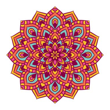 Mandala Yuvarlak Süs Şablonu. Doğu tarzında dekoratif desen. Renkli Etnik Mandala