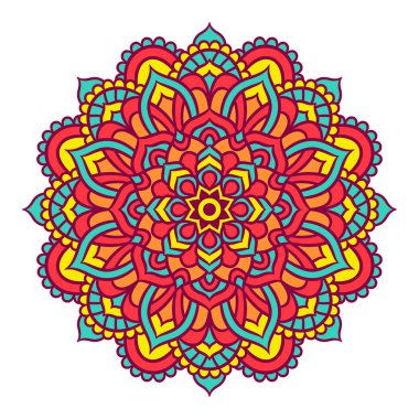 Mandala Yuvarlak Süs Şablonu. Doğu tarzında dekoratif desen. Renkli Etnik Mandala