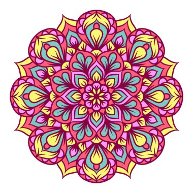 Mandala Yuvarlak Süs Şablonu. Doğu tarzında dekoratif desen. Renkli Etnik Mandala