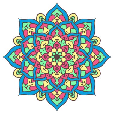 Mandala Yuvarlak Süs Şablonu. Doğu tarzında dekoratif desen. Renkli Etnik Mandala