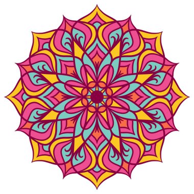 Mandala Yuvarlak Süs Şablonu. Doğu tarzında dekoratif desen. Renkli Etnik Mandala