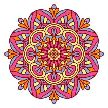 Mandala Yuvarlak Süs Şablonu. Doğu tarzında dekoratif desen. Renkli Etnik Mandala
