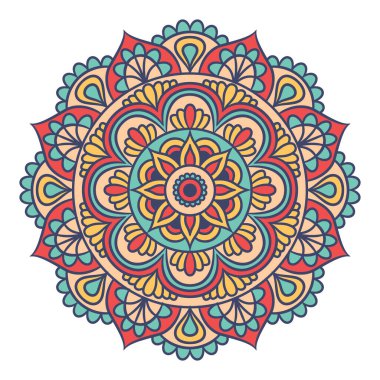 Mandala Yuvarlak Süs Şablonu. Doğu tarzında dekoratif desen. Renkli Etnik Mandala