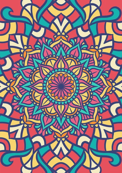 Patrón Ornamento Redondo Mandala Étnico Con Colorido Fondo Vectorial Mandala — Vector de stock