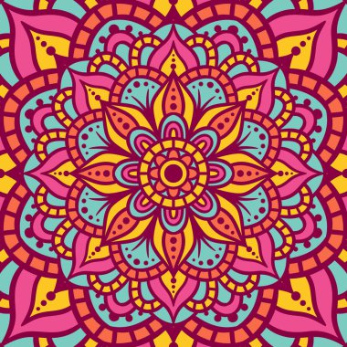 Renkli, Mandala Vektör Arkaplanı, Dekoratif Desenli Etnik Mandala Yuvarlak Süsleme Şablonu