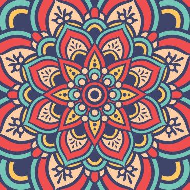 Renkli, Mandala Vektör Arkaplanı, Dekoratif Desenli Etnik Mandala Yuvarlak Süsleme Şablonu