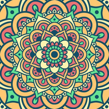 Renkli, Mandala Vektör Arkaplanı, Dekoratif Desenli Etnik Mandala Yuvarlak Süsleme Şablonu