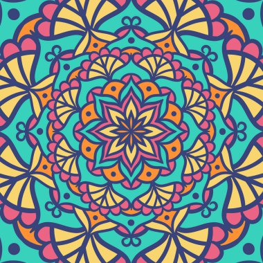 Renkli, Mandala Vektör Arkaplanı, Dekoratif Desenli Etnik Mandala Yuvarlak Süsleme Şablonu