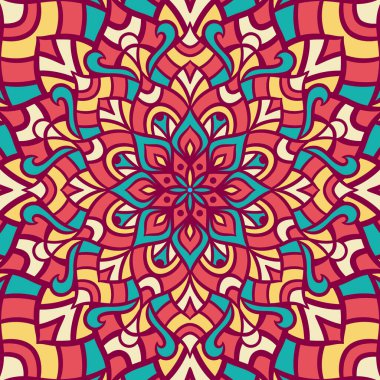 Renkli, Mandala Vektör Arkaplanı, Dekoratif Desenli Etnik Mandala Yuvarlak Süsleme Şablonu