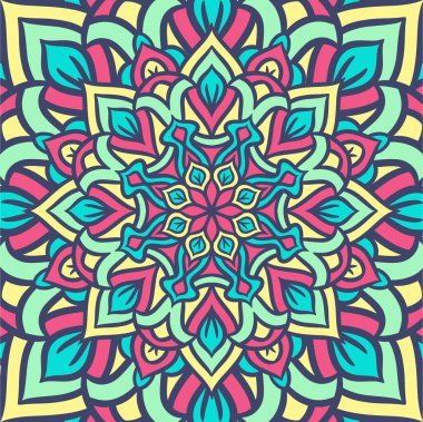 Renkli, Mandala Vektör Arkaplanı, Dekoratif Desenli Etnik Mandala Yuvarlak Süsleme Şablonu