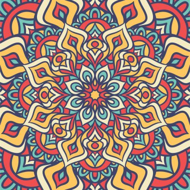 Renkli, Mandala Vektör Arkaplanı, Dekoratif Desenli Etnik Mandala Yuvarlak Süsleme Şablonu