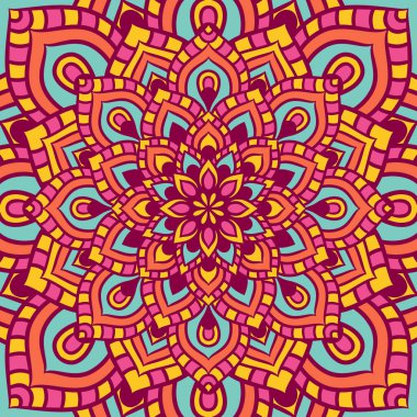 Renkli, Mandala Vektör Arkaplanı, Dekoratif Desenli Etnik Mandala Yuvarlak Süsleme Şablonu
