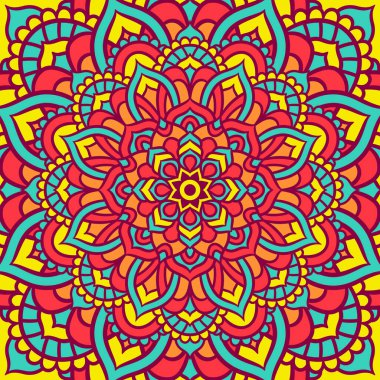 Renkli, Mandala Vektör Arkaplanı, Dekoratif Desenli Etnik Mandala Yuvarlak Süsleme Şablonu