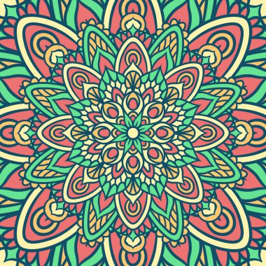 Renkli, Mandala Vektör Arkaplanı, Dekoratif Desenli Etnik Mandala Yuvarlak Süsleme Şablonu