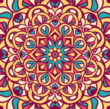 Renkli, Mandala Vektör Arkaplanı, Dekoratif Desenli Etnik Mandala Yuvarlak Süsleme Şablonu