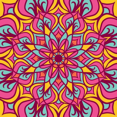 Renkli, Mandala Vektör Arkaplanı, Dekoratif Desenli Etnik Mandala Yuvarlak Süsleme Şablonu