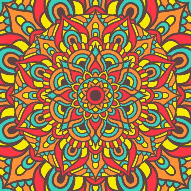 Renkli, Mandala Vektör Arkaplanı, Dekoratif Desenli Etnik Mandala Yuvarlak Süsleme Şablonu
