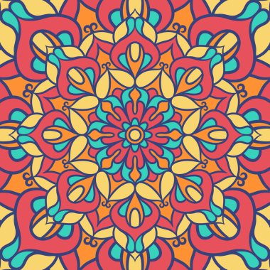 Renkli, Mandala Vektör Arkaplanı, Dekoratif Desenli Etnik Mandala Yuvarlak Süsleme Şablonu