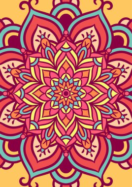 Renkli, Mandala Vektör Arkaplanı, Dekoratif Desenli Etnik Mandala Yuvarlak Süsleme Şablonu
