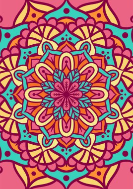 Renkli, Mandala Vektör Arkaplanı, Dekoratif Desenli Etnik Mandala Yuvarlak Süsleme Şablonu