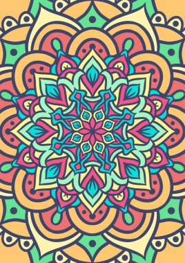 Renkli, Mandala Vektör Arkaplanı, Dekoratif Desenli Etnik Mandala Yuvarlak Süsleme Şablonu