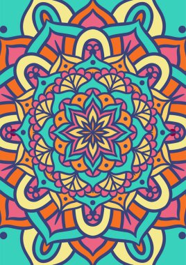Renkli, Mandala Vektör Arkaplanı, Dekoratif Desenli Etnik Mandala Yuvarlak Süsleme Şablonu