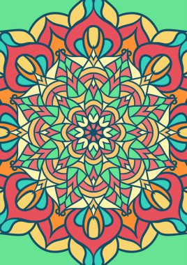 Renkli, Mandala Vektör Arkaplanı, Dekoratif Desenli Etnik Mandala Yuvarlak Süsleme Şablonu