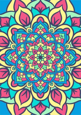 Renkli, Mandala Vektör Arkaplanı, Dekoratif Desenli Etnik Mandala Yuvarlak Süsleme Şablonu