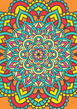 Renkli, Mandala Vektör Arkaplanı, Dekoratif Desenli Etnik Mandala Yuvarlak Süsleme Şablonu