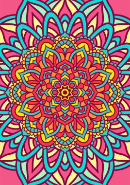 Renkli, Mandala Vektör Arkaplanı, Dekoratif Desenli Etnik Mandala Yuvarlak Süsleme Şablonu