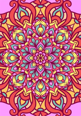 Renkli, Mandala Vektör Arkaplanı, Dekoratif Desenli Etnik Mandala Yuvarlak Süsleme Şablonu