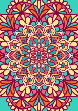Renkli, Mandala Vektör Arkaplanı, Dekoratif Desenli Etnik Mandala Yuvarlak Süsleme Şablonu