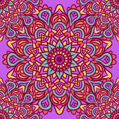 Mandala Yuvarlak Süslü Kusursuz Şablon, Etnik Çiçek Şablonu, Klasik Dekoratif Elementler