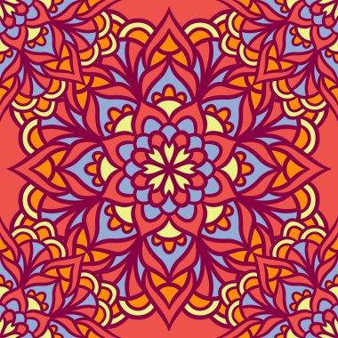 Mandala Yuvarlak Süslü Kusursuz Şablon, Etnik Çiçek Şablonu, Klasik Dekoratif Elementler