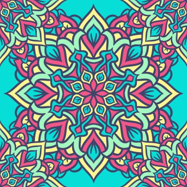 Mandala Yuvarlak Süslü Kusursuz Şablon, Etnik Çiçek Şablonu, Klasik Dekoratif Elementler