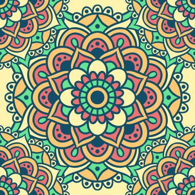 Mandala Yuvarlak Süslü Kusursuz Şablon, Etnik Çiçek Şablonu, Klasik Dekoratif Elementler