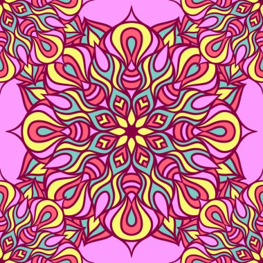 Mandala Yuvarlak Süslü Kusursuz Şablon, Etnik Çiçek Şablonu, Klasik Dekoratif Elementler