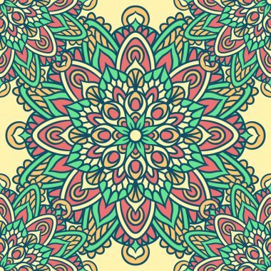 Mandala Yuvarlak Süslü Kusursuz Şablon, Etnik Çiçek Şablonu, Klasik Dekoratif Elementler