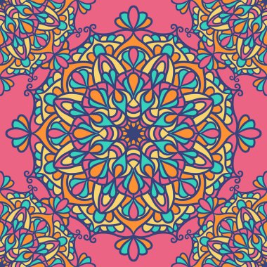 Mandala Yuvarlak Süslü Kusursuz Şablon, Etnik Çiçek Şablonu, Klasik Dekoratif Elementler