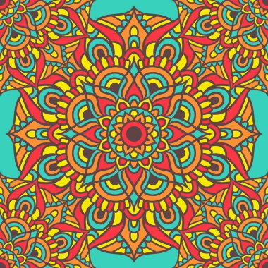Mandala Yuvarlak Süslü Kusursuz Şablon, Etnik Çiçek Şablonu, Klasik Dekoratif Elementler