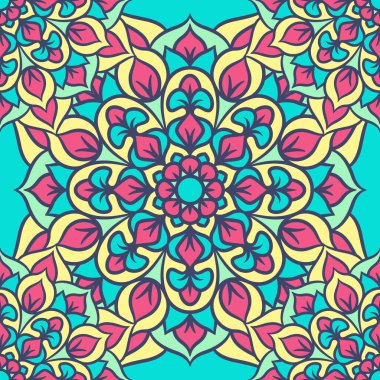 Mandala Yuvarlak Süslü Kusursuz Şablon, Etnik Çiçek Şablonu, Klasik Dekoratif Elementler